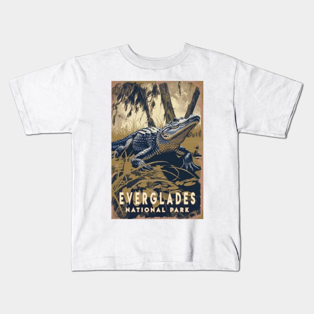 Everglades National Park Vintage Travel  Poster Kids T-Shirt by GreenMary Design